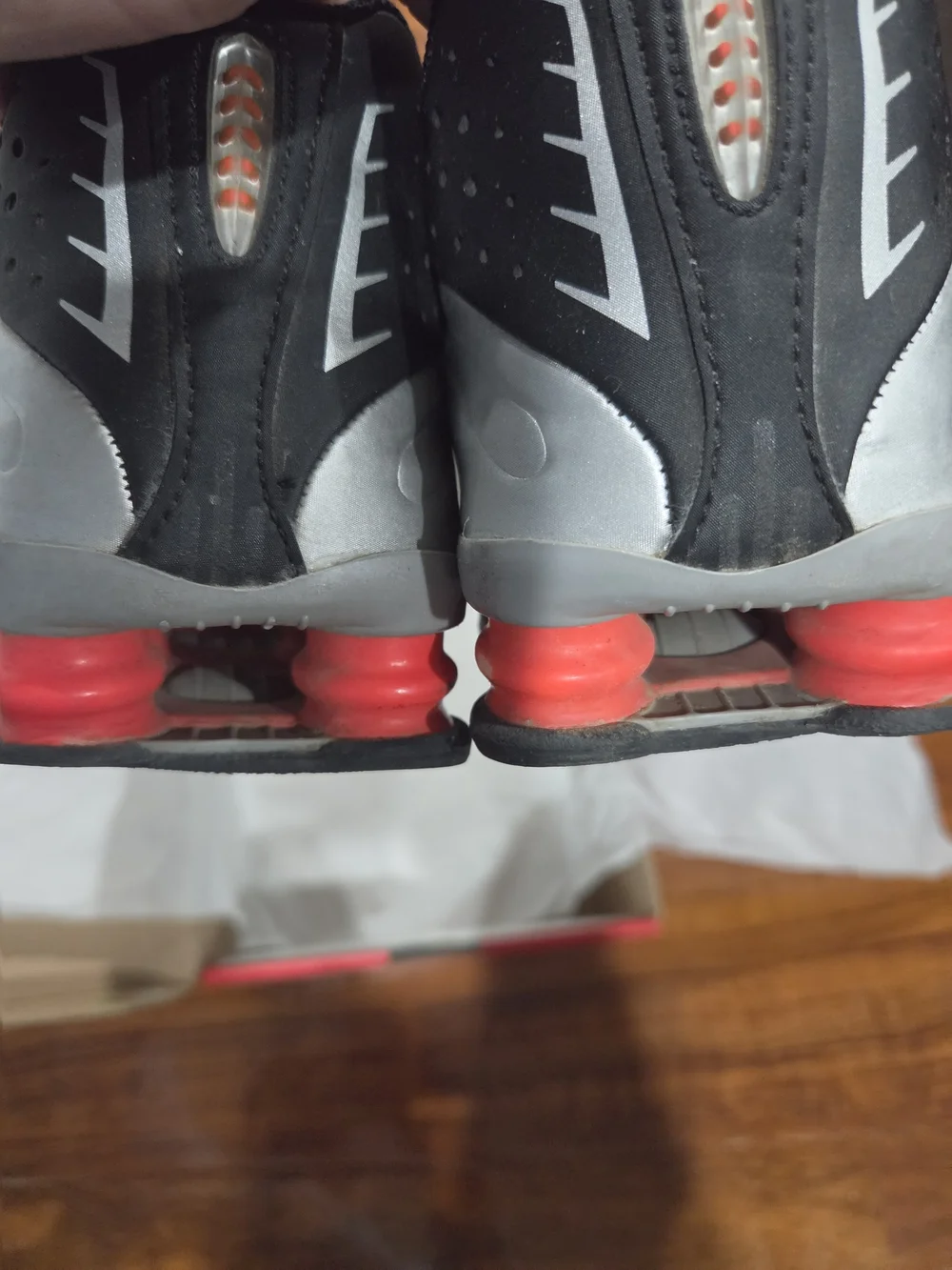 Boy's Nike Shox in White, Black & Red
